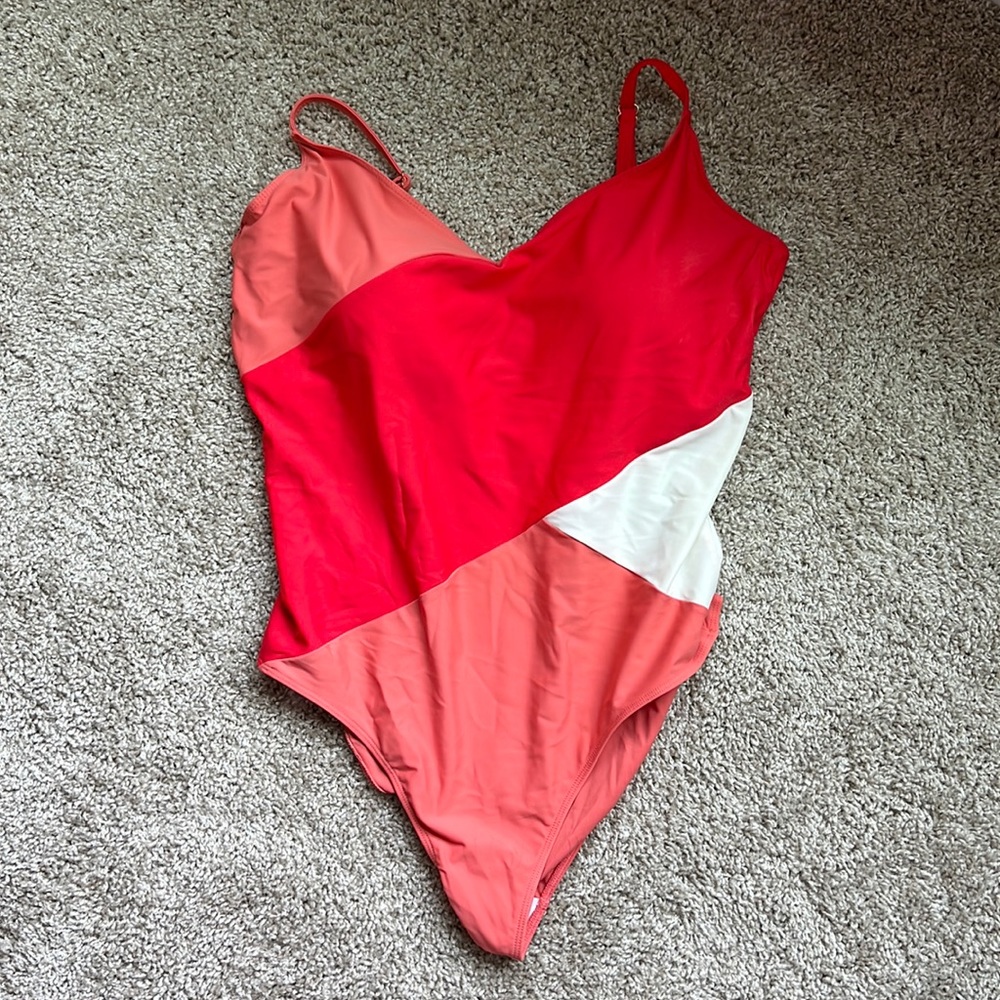 Summersalt size 16 one piece The Marina in coral, red, and white